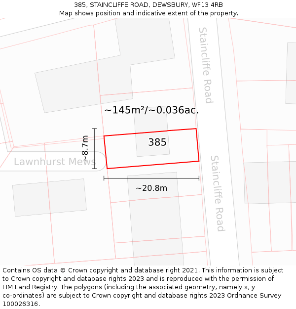 385, STAINCLIFFE ROAD, DEWSBURY, WF13 4RB: Plot and title map