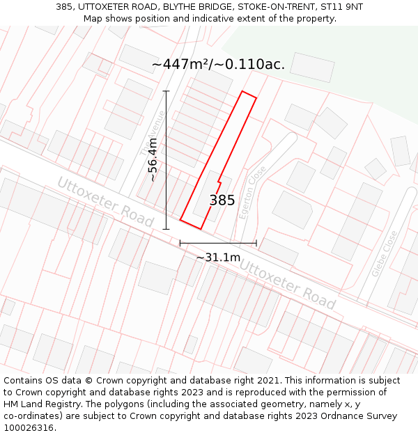 385, UTTOXETER ROAD, BLYTHE BRIDGE, STOKE-ON-TRENT, ST11 9NT: Plot and title map