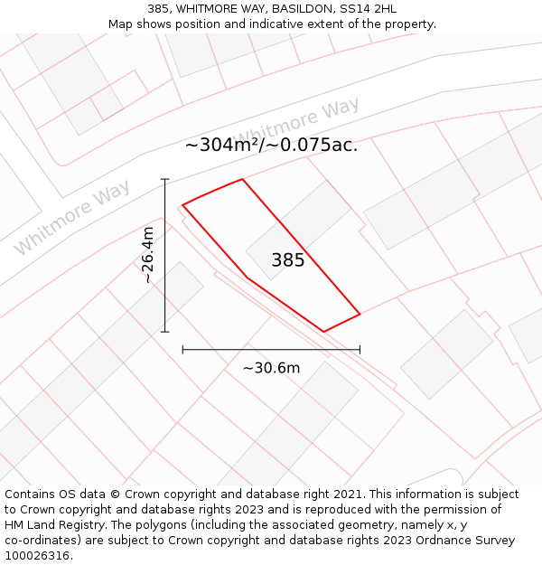 385, WHITMORE WAY, BASILDON, SS14 2HL: Plot and title map