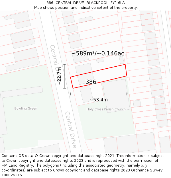 386, CENTRAL DRIVE, BLACKPOOL, FY1 6LA: Plot and title map