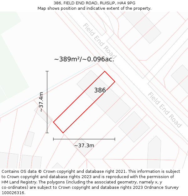 386, FIELD END ROAD, RUISLIP, HA4 9PG: Plot and title map