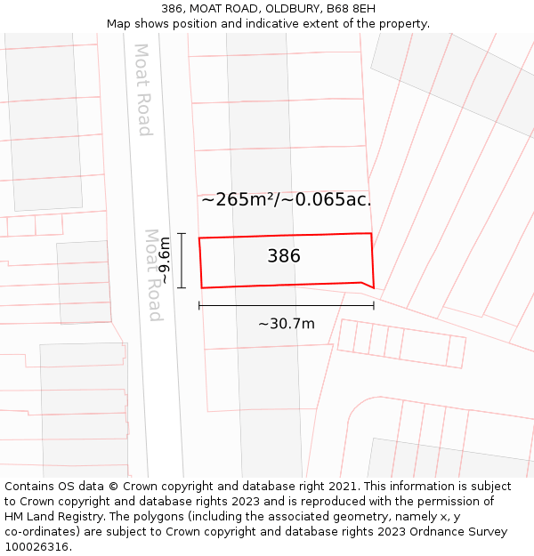 386, MOAT ROAD, OLDBURY, B68 8EH: Plot and title map