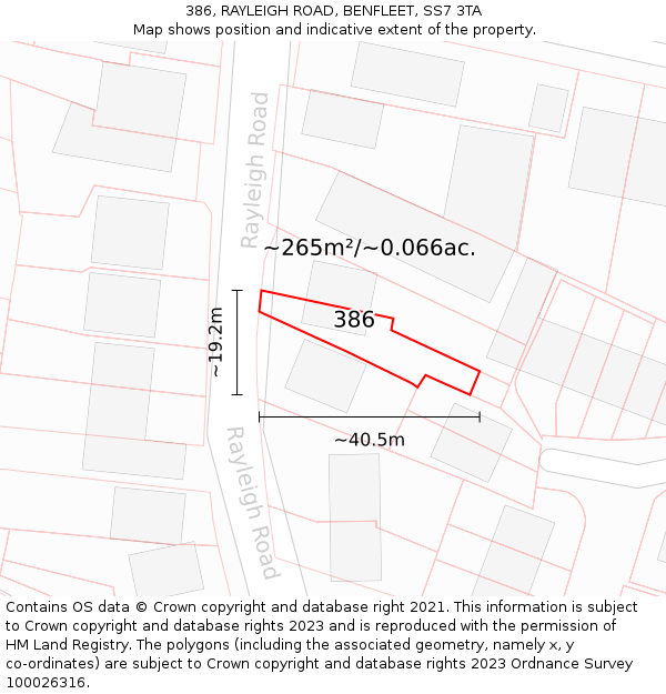 386, RAYLEIGH ROAD, BENFLEET, SS7 3TA: Plot and title map