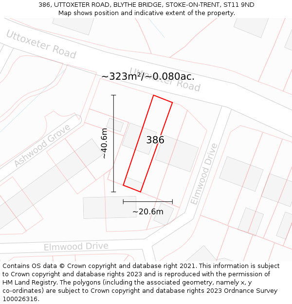 386, UTTOXETER ROAD, BLYTHE BRIDGE, STOKE-ON-TRENT, ST11 9ND: Plot and title map