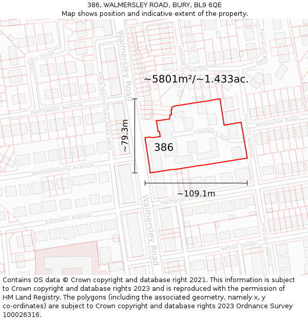 386, WALMERSLEY ROAD, BURY, BL9 6QE: Plot and title map