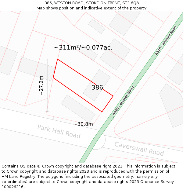 386, WESTON ROAD, STOKE-ON-TRENT, ST3 6QA: Plot and title map