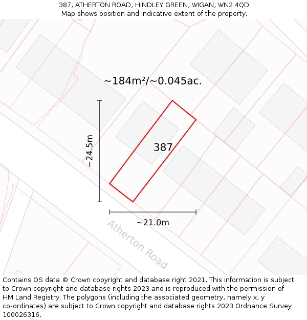 387, ATHERTON ROAD, HINDLEY GREEN, WIGAN, WN2 4QD: Plot and title map