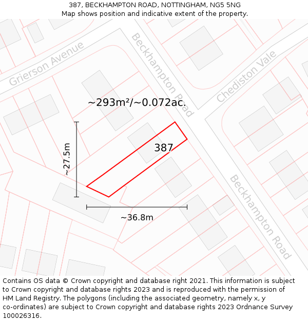 387, BECKHAMPTON ROAD, NOTTINGHAM, NG5 5NG: Plot and title map