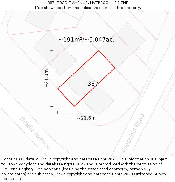 387, BRODIE AVENUE, LIVERPOOL, L19 7NE: Plot and title map