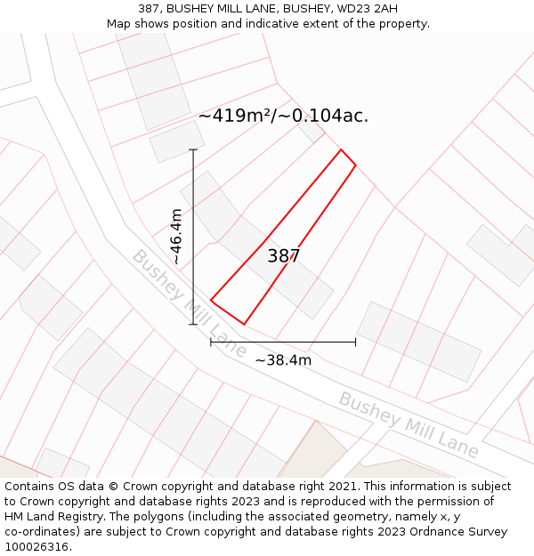 387, BUSHEY MILL LANE, BUSHEY, WD23 2AH: Plot and title map