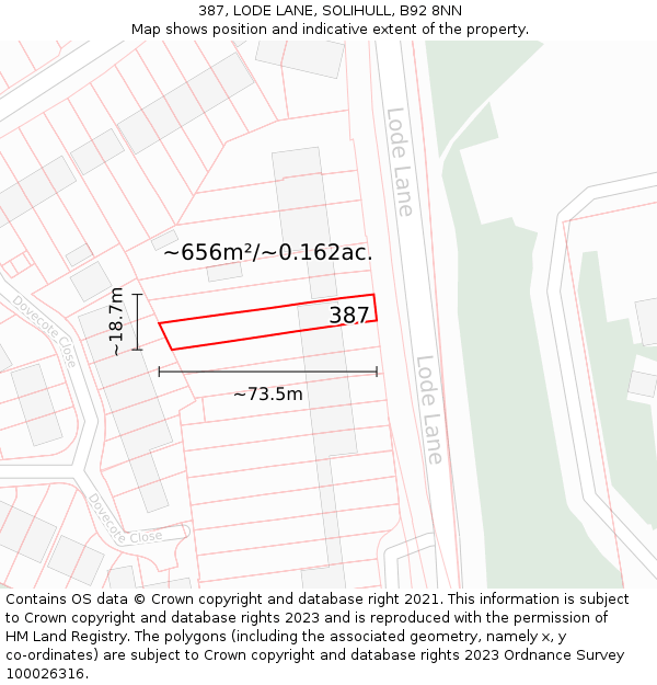 387, LODE LANE, SOLIHULL, B92 8NN: Plot and title map