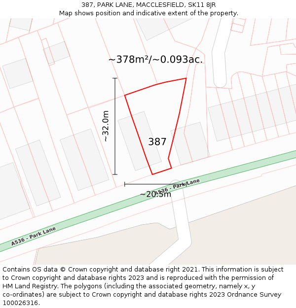 387, PARK LANE, MACCLESFIELD, SK11 8JR: Plot and title map