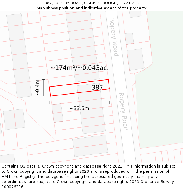 387, ROPERY ROAD, GAINSBOROUGH, DN21 2TR: Plot and title map
