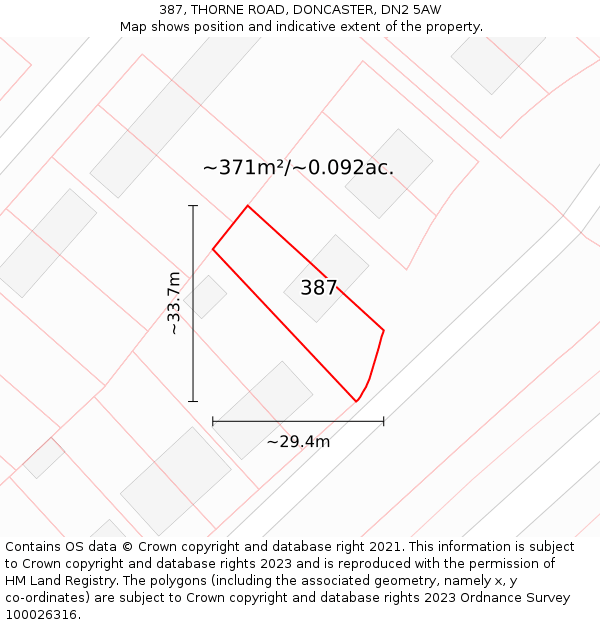 387, THORNE ROAD, DONCASTER, DN2 5AW: Plot and title map