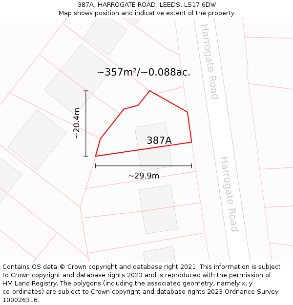 387A, HARROGATE ROAD, LEEDS, LS17 6DW: Plot and title map