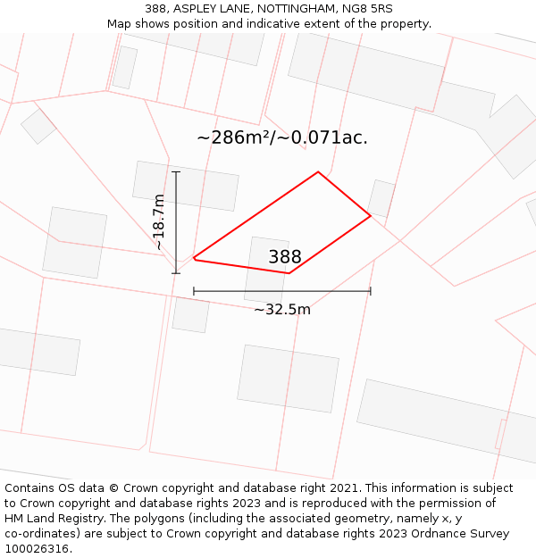 388, ASPLEY LANE, NOTTINGHAM, NG8 5RS: Plot and title map