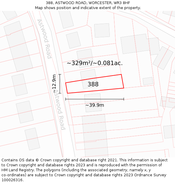 388, ASTWOOD ROAD, WORCESTER, WR3 8HF: Plot and title map