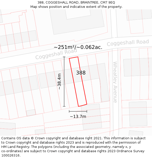 388, COGGESHALL ROAD, BRAINTREE, CM7 9EQ: Plot and title map