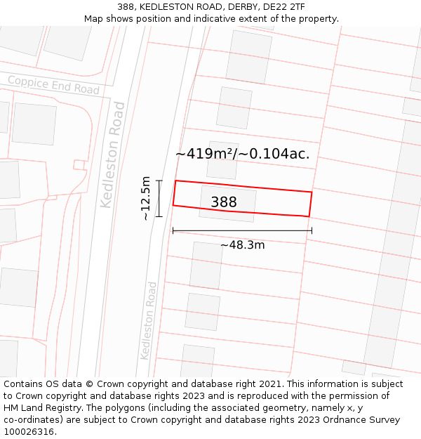 388, KEDLESTON ROAD, DERBY, DE22 2TF: Plot and title map