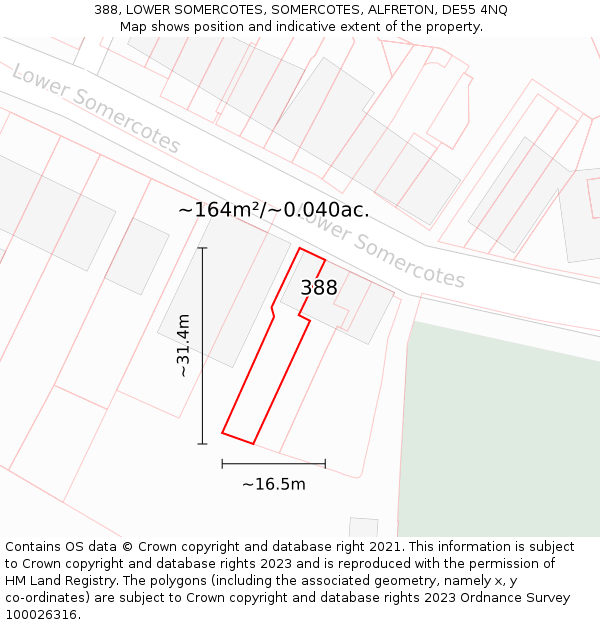 388, LOWER SOMERCOTES, SOMERCOTES, ALFRETON, DE55 4NQ: Plot and title map