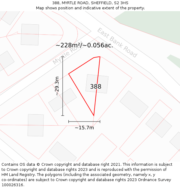 388, MYRTLE ROAD, SHEFFIELD, S2 3HS: Plot and title map