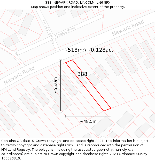 388, NEWARK ROAD, LINCOLN, LN6 8RX: Plot and title map