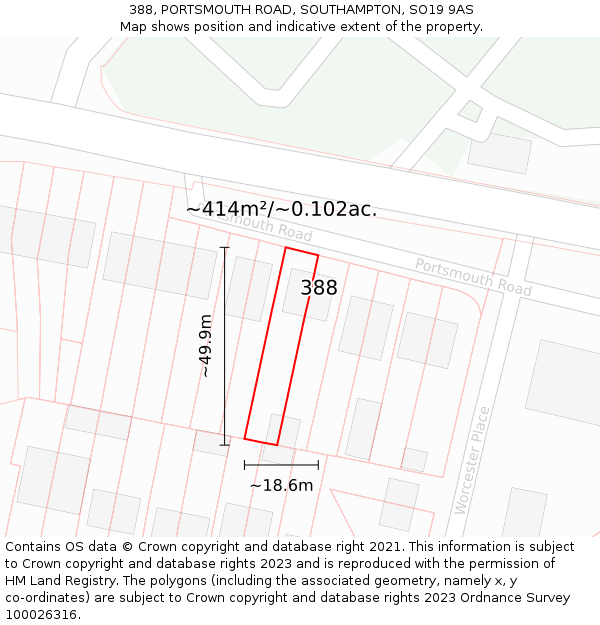 388, PORTSMOUTH ROAD, SOUTHAMPTON, SO19 9AS: Plot and title map