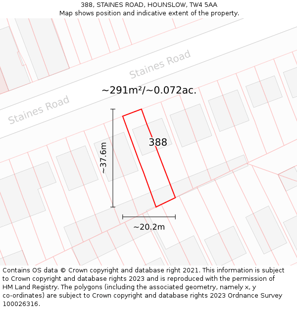 388, STAINES ROAD, HOUNSLOW, TW4 5AA: Plot and title map