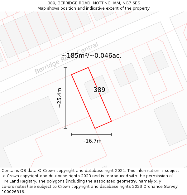 389, BERRIDGE ROAD, NOTTINGHAM, NG7 6ES: Plot and title map