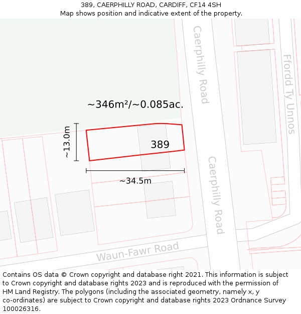 389, CAERPHILLY ROAD, CARDIFF, CF14 4SH: Plot and title map