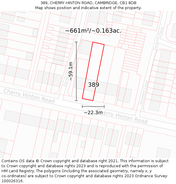 389, CHERRY HINTON ROAD, CAMBRIDGE, CB1 8DB: Plot and title map