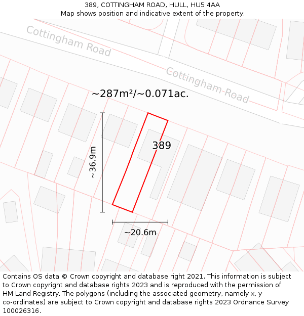 389, COTTINGHAM ROAD, HULL, HU5 4AA: Plot and title map