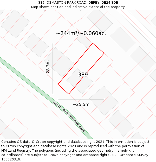 389, OSMASTON PARK ROAD, DERBY, DE24 8DB: Plot and title map
