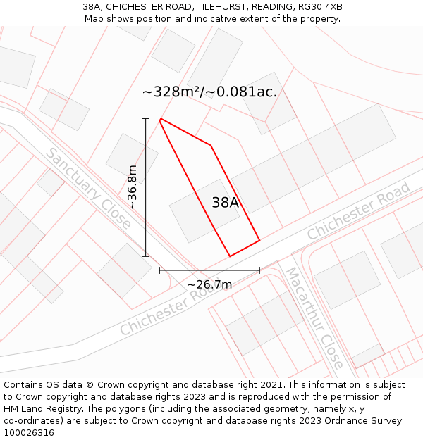 38A, CHICHESTER ROAD, TILEHURST, READING, RG30 4XB: Plot and title map