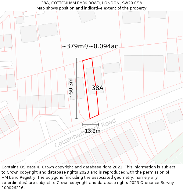 38A, COTTENHAM PARK ROAD, LONDON, SW20 0SA: Plot and title map