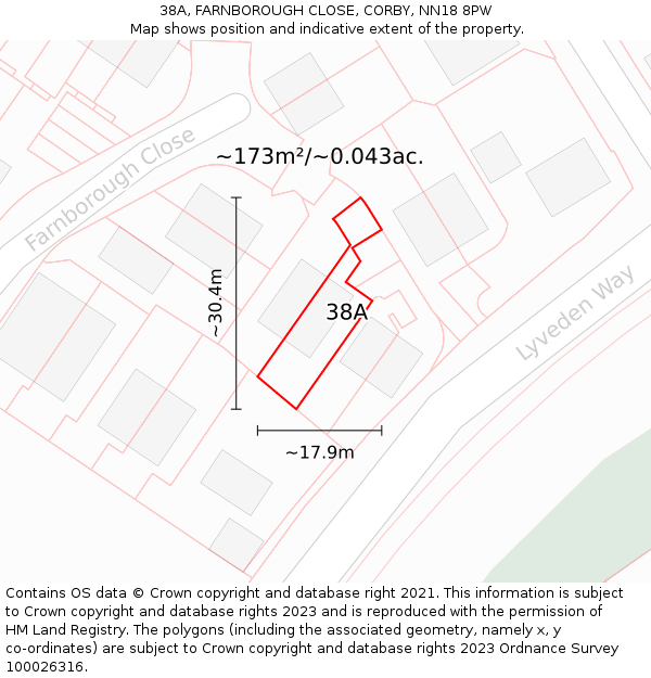 38A, FARNBOROUGH CLOSE, CORBY, NN18 8PW: Plot and title map