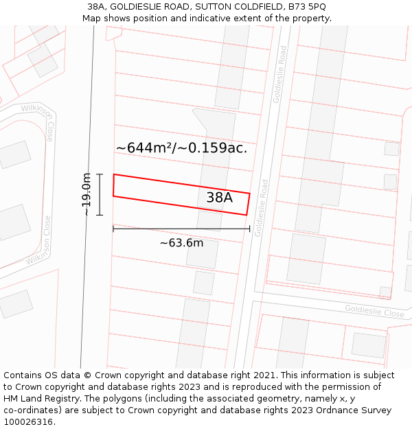 38A, GOLDIESLIE ROAD, SUTTON COLDFIELD, B73 5PQ: Plot and title map
