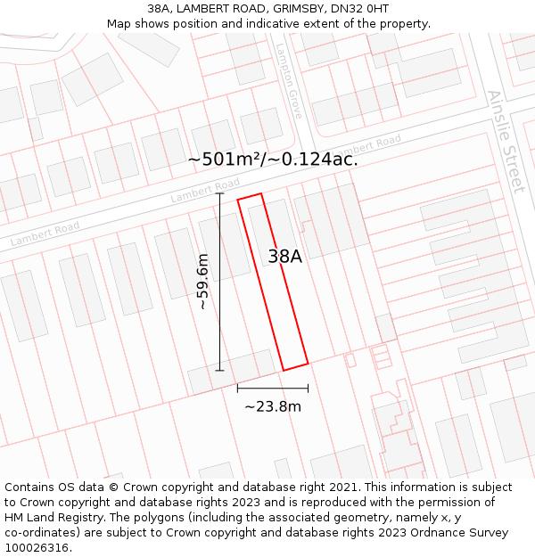 38A, LAMBERT ROAD, GRIMSBY, DN32 0HT: Plot and title map