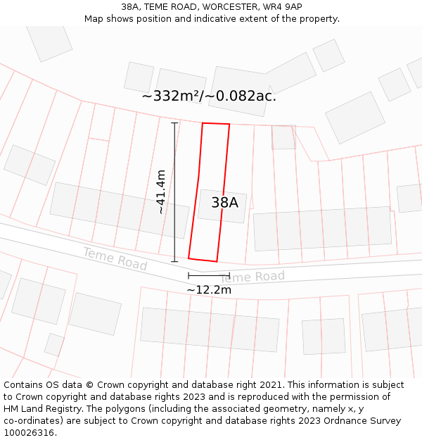 38A, TEME ROAD, WORCESTER, WR4 9AP: Plot and title map