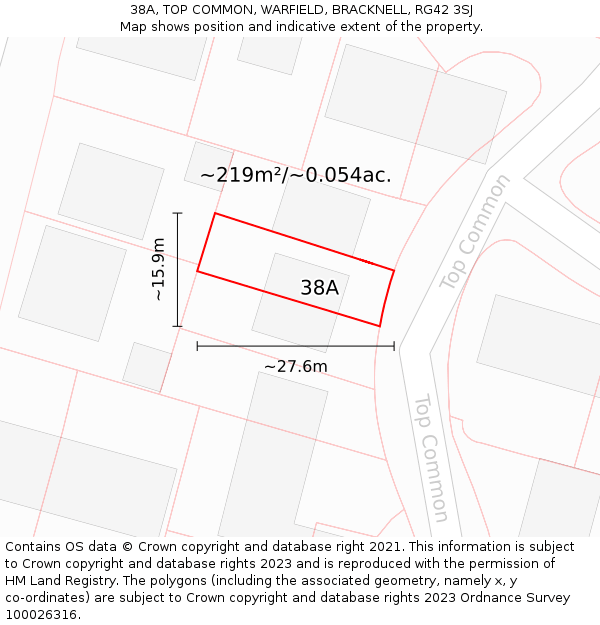 38A, TOP COMMON, WARFIELD, BRACKNELL, RG42 3SJ: Plot and title map