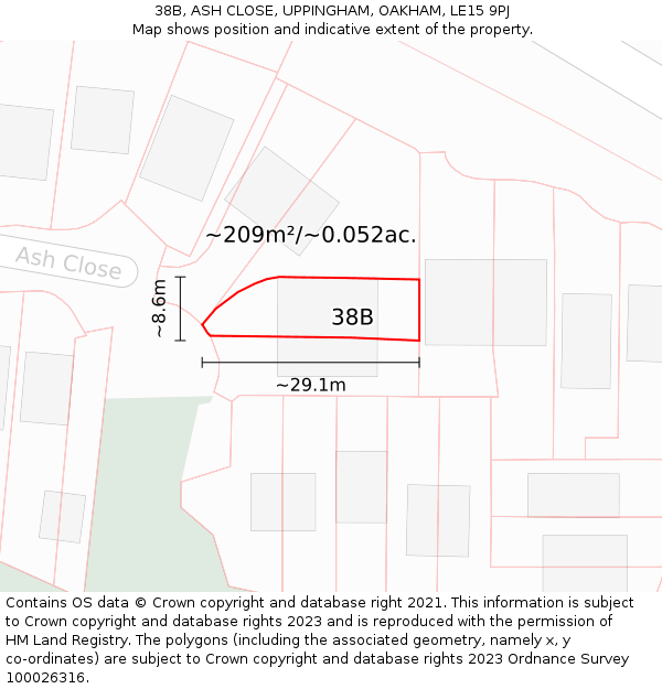 38B, ASH CLOSE, UPPINGHAM, OAKHAM, LE15 9PJ: Plot and title map