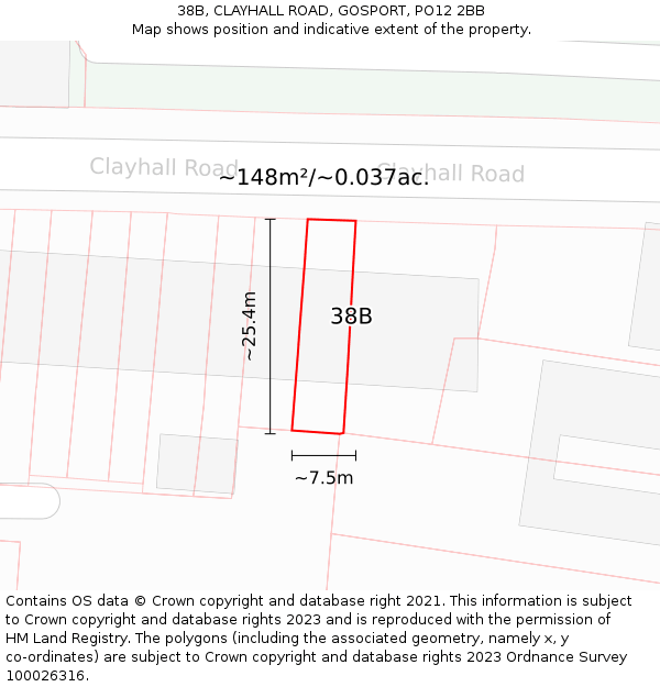 38B, CLAYHALL ROAD, GOSPORT, PO12 2BB: Plot and title map
