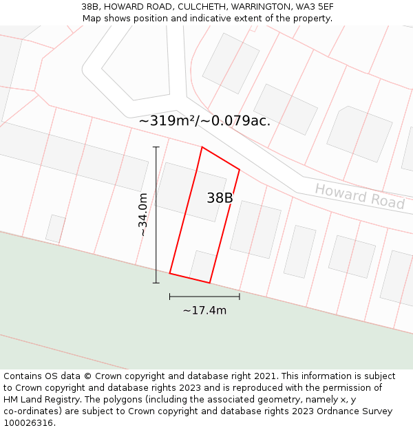 38B, HOWARD ROAD, CULCHETH, WARRINGTON, WA3 5EF: Plot and title map