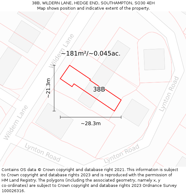 38B, WILDERN LANE, HEDGE END, SOUTHAMPTON, SO30 4EH: Plot and title map