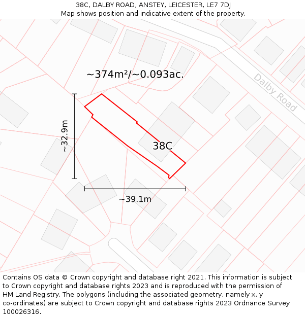 38C, DALBY ROAD, ANSTEY, LEICESTER, LE7 7DJ: Plot and title map