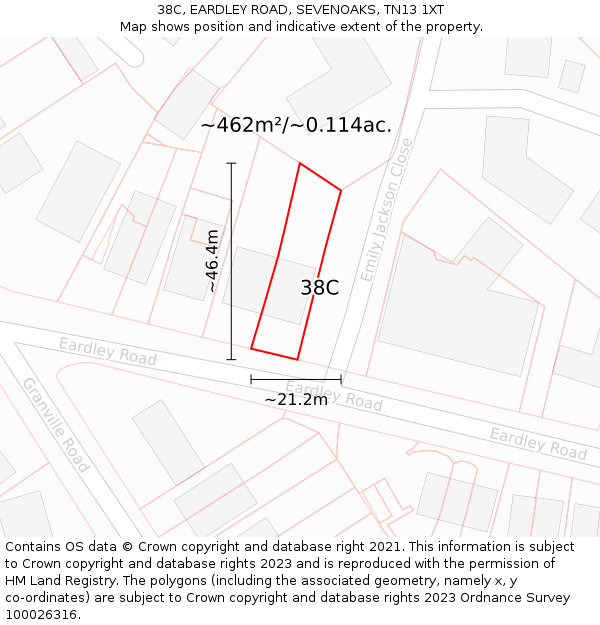 38C, EARDLEY ROAD, SEVENOAKS, TN13 1XT: Plot and title map