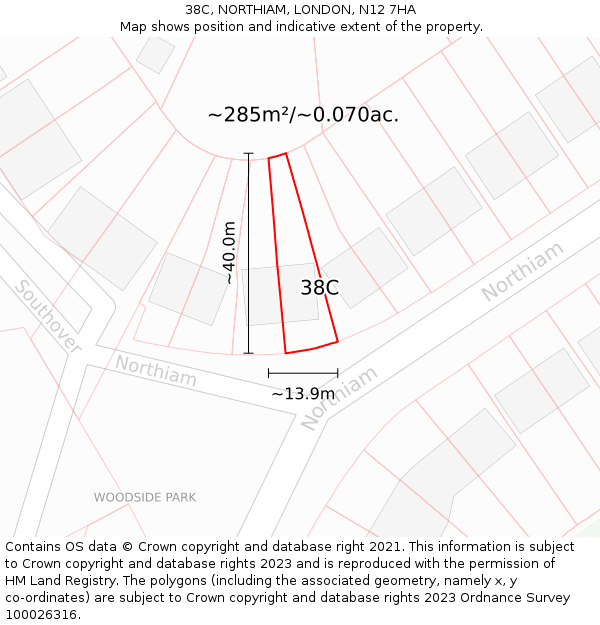38C, NORTHIAM, LONDON, N12 7HA: Plot and title map