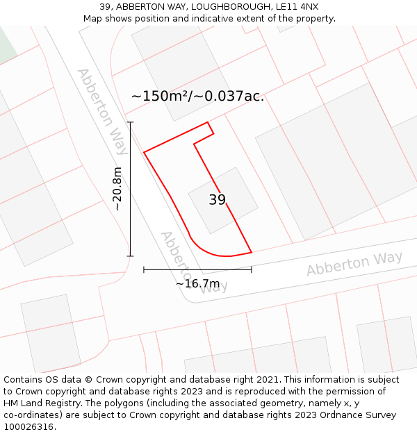 39, ABBERTON WAY, LOUGHBOROUGH, LE11 4NX: Plot and title map