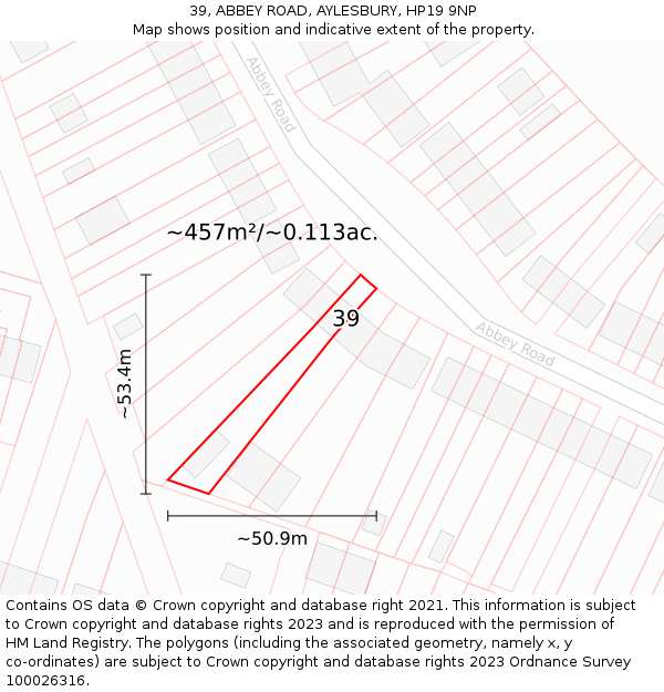 39, ABBEY ROAD, AYLESBURY, HP19 9NP: Plot and title map