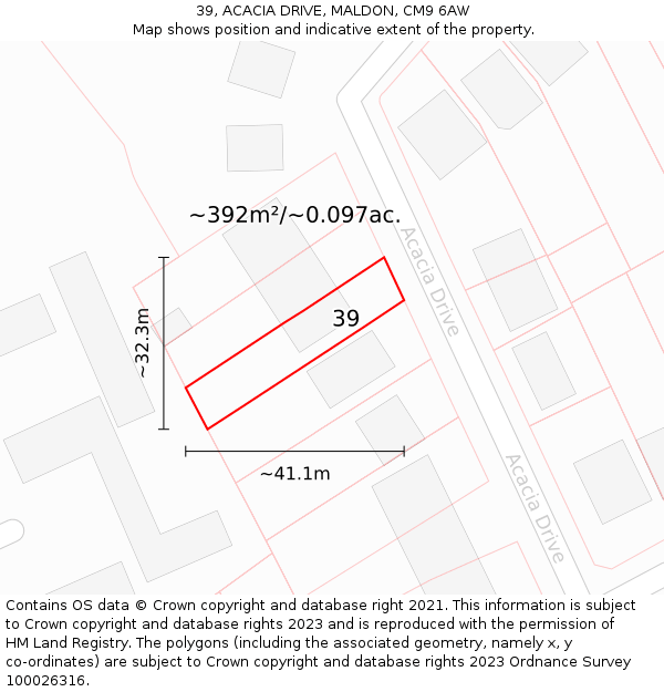 39, ACACIA DRIVE, MALDON, CM9 6AW: Plot and title map